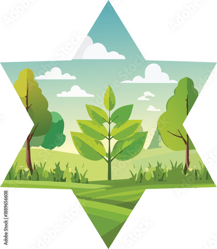 Star shape inside nature background design vector illustration