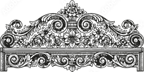Ornate floral decorative border with vintage baroque scrolls and intricate symmetrical design elements