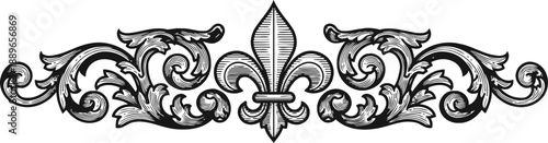 Elegant vintage floral vector border with fleur de lis center ornate design element