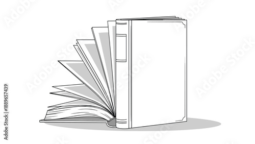 Illustration of an open hardcover book with multiple pages turning to symbolize reading progress, learning, or storytelling concepts.