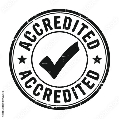 Accredited stamp with a checkmark indicating approval and quality assurance