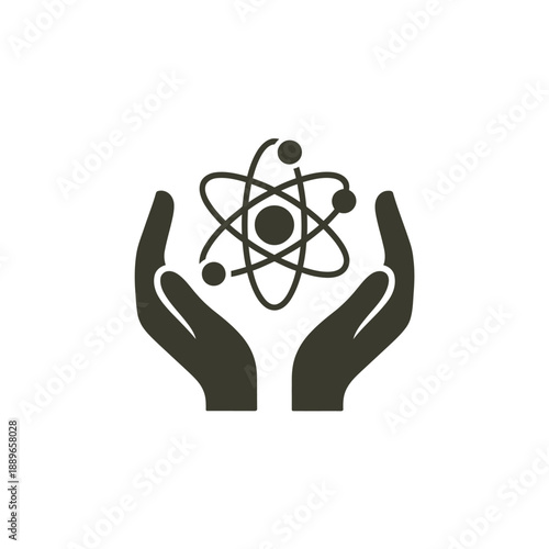 Hands cradling an atomic structure representing care for science and technology