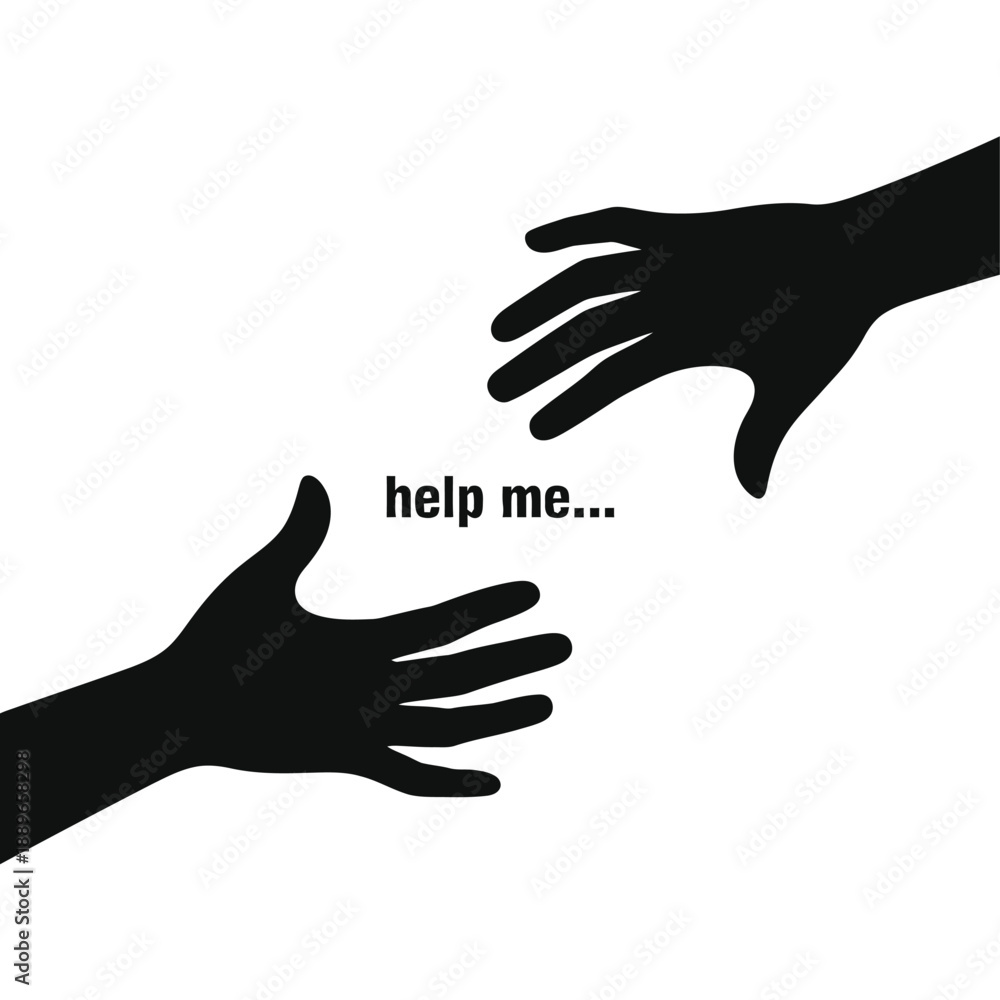 Obraz premium Two black silhouettes of hands reaching for each other with text