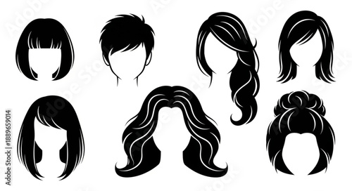 Collection of Diverse Black Hairstyle Silhouettes for Women and Men.