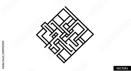 Abstract geometric maze pattern in black and white.