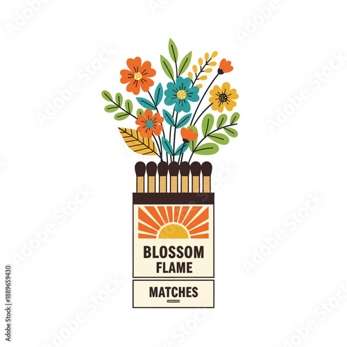 Blossom Flame Matches Box with Vibrant Flowers and Leaves