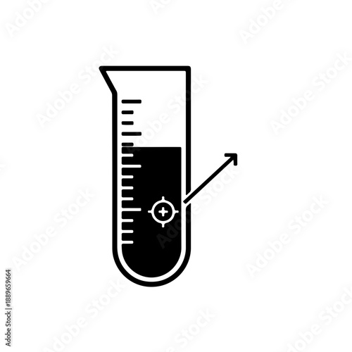 black and white icon illustrating the meniscus point in a measuring cylinder. This design highlights the exact curve of a liquid surface for precise scientific volume reading