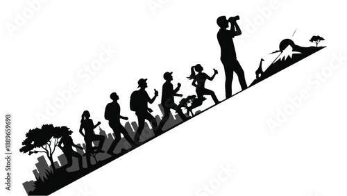 Journey through time: human evolution from city life to prehistoric exploration.