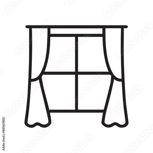 Window with Curtains Interior Line Icon Vector On White Background 