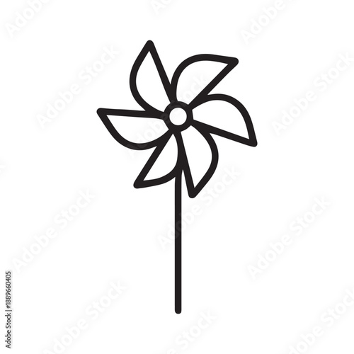 Pinwheel Wind Toy Line Icon Vector On White Background 