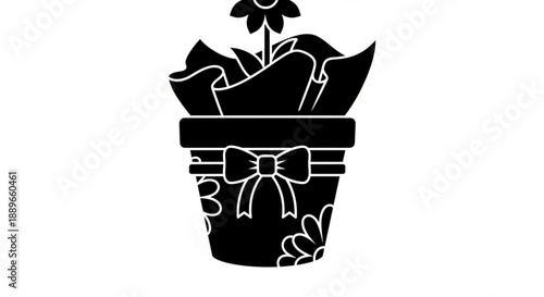 A gift wrapped in paper with a ribbon and bow on a transparent background from a top view