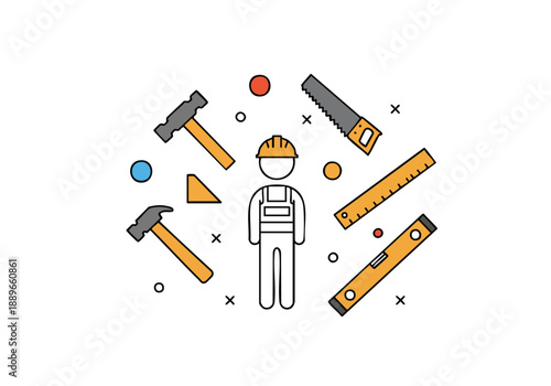 DIY project construction worker with tools, illustrating home improvement, construction, and manual labor services