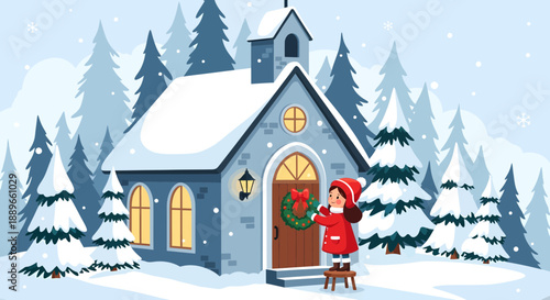 Woman wearing red winter clothing standing.