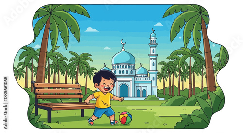 Boy Playing Soccer in Park.