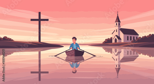 Man in a boat on water.
