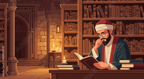 Man in turban reading book.