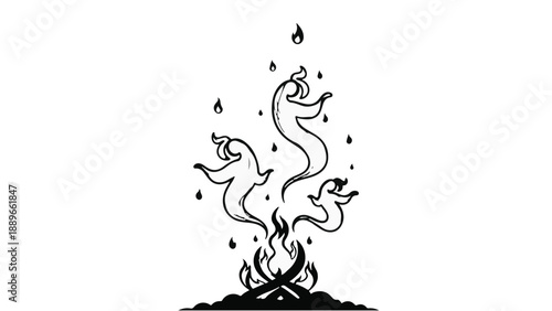 Whimsical spirits dancing above a warm campfire, evoking magic and wonder.