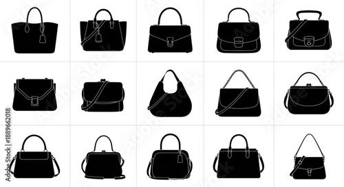 Shopping Concept Vector: Assorted Women's Bag Outlines and Silhouettes