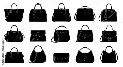 Fashion Accessories Collection: Minimalist Handbag Icons for Retail Design