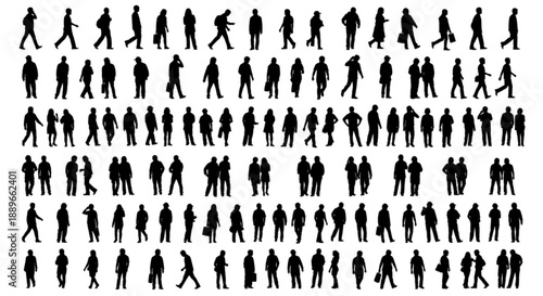Professional Figure Collection: Isolated Black Silhouettes of Diverse Office Staff