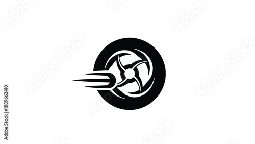 Dynamic wheel emblem with motion blur effect, representing speed and power