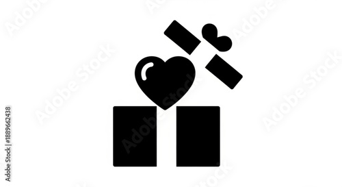 Simple flat design illustration of a heart emerging from boxes with abstract shapes