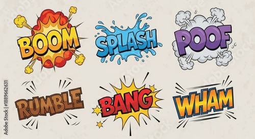 Action Expression Set: Colorful Comic Boom Pop and Bang Sound Effects