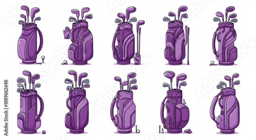 Sports Equipment Design: Vibrant Purple Golf Bag Set for Hobby and Leisure