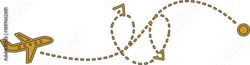 vector illustration described features a cartoon-style golden airplane, which adds a playful and whimsical touch to the design