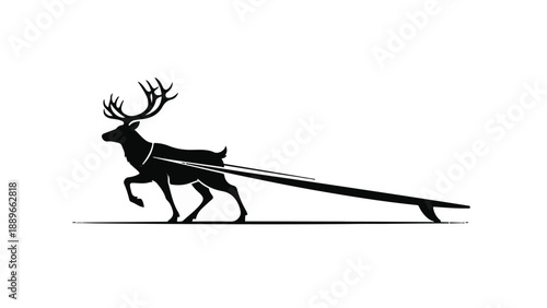Whimsical reindeer pulling a surfboard, evoking a playful holiday spirit with a twist.