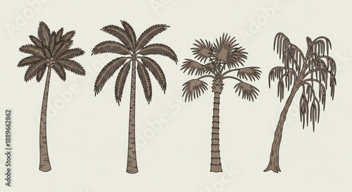 Jungle Landscape Elements: Vintage Golden Palm Trees for Premium Branding