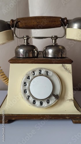 Wallpaper Mural Vintage Antique Rotary Dial Telephone with Wooden Handle and Chrome Bells on White Background Torontodigital.ca