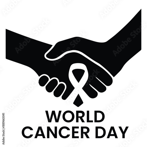 Handshake with Awareness Ribbon World Cancer Day Vector