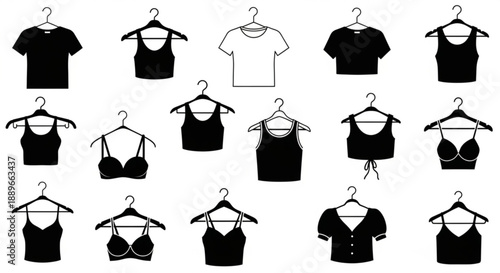 Modern Wardrobe Elements: Black and White Vector Set of Women’s Tops