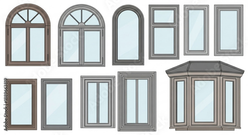 Modern and Classic Windows: Detailed Architectural Frame Set for Design