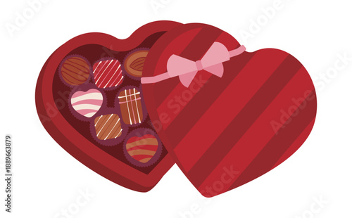 バレンタインデーのハート型ギフト、箱に入ったボンボンショコラのチョコレートボックスギフト:バレンタインチョコのハート型の箱:バレンタインデーのチョコレート