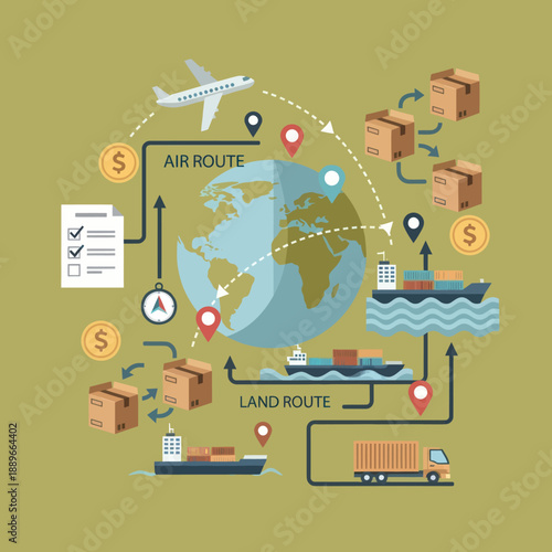Global Logistics and Transportation Network Diagram.