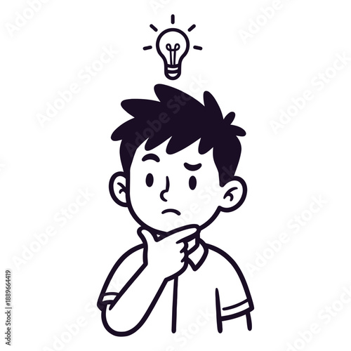 Adorable Young Boy Contemplating Future Thoughts Childlike Curiosity Cartoon Art