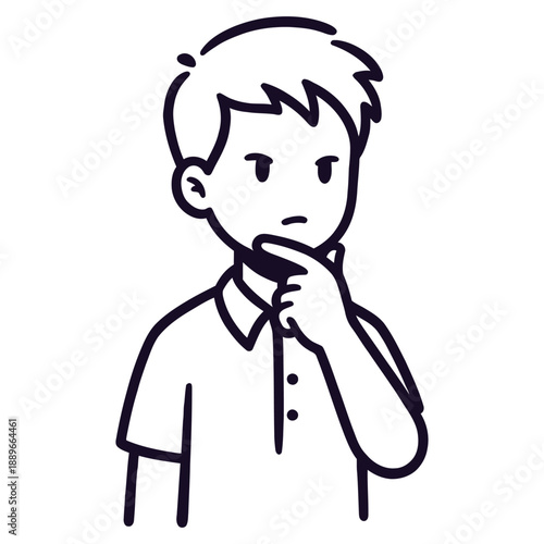 Adorable Young Boy Contemplating Future Thoughts Childlike Curiosity Cartoon Art