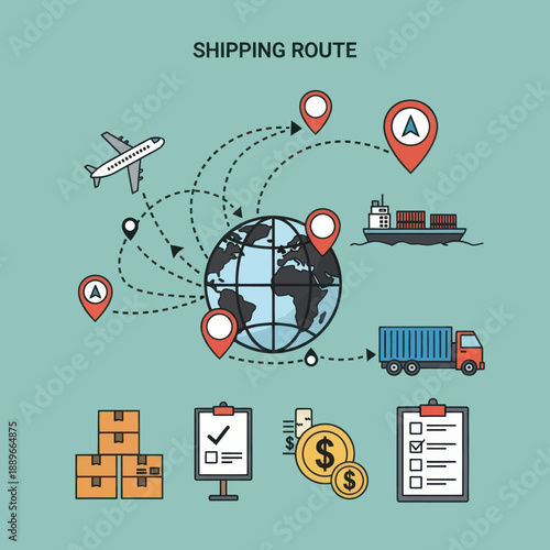 Global Shipping Route Logistics Transportation Network.