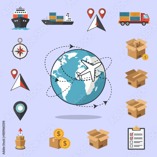 Global Logistics and Shipping Icons.