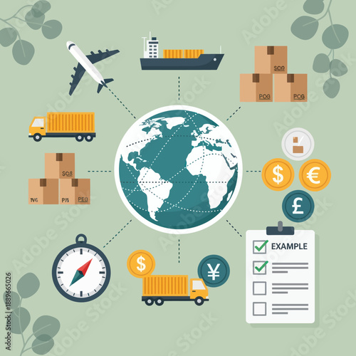 Global Logistics and Transportation Network Illustration.