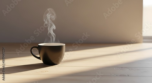 Steamy Coffee Cup on Wooden Table