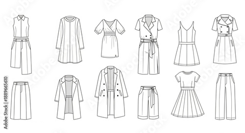 Fashion Design Sketches of Womens Clothing Collection.