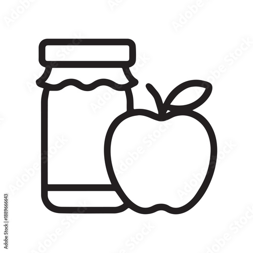 Jar and Apple Healthy Food Line Icon Vector On White Background 
