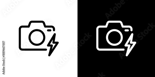 カメラとフラッシュ・充電マークのアイコン（ベクター）