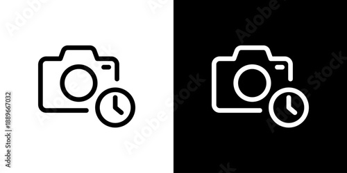 カメラに時計マーク・セルフタイマーのアイコン（ベクター）