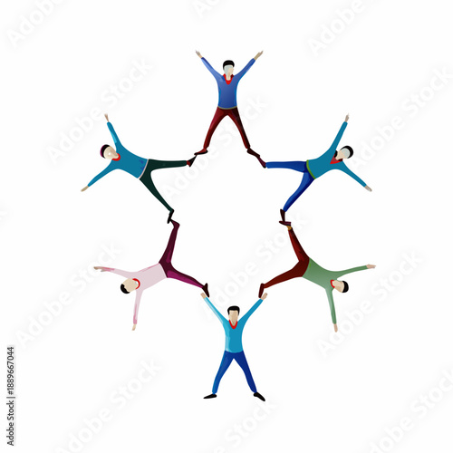 A group of people forming a star shape with their bodies in a team building exercise