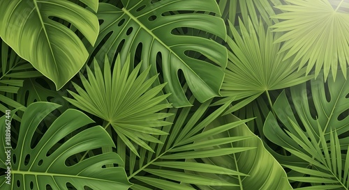 Tropical leaves overhead view