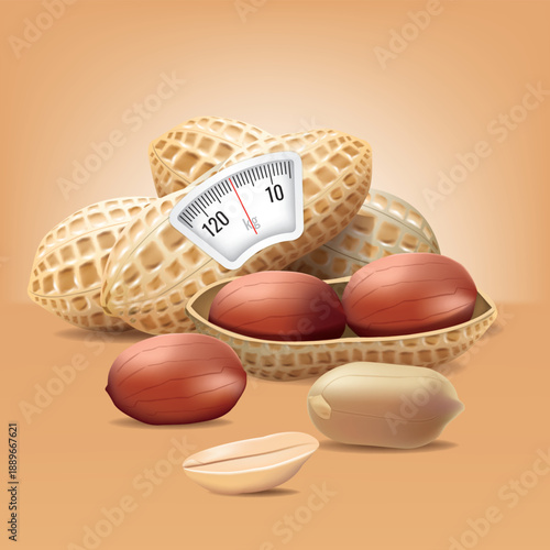 The weighing scale is attached to a peanut.
